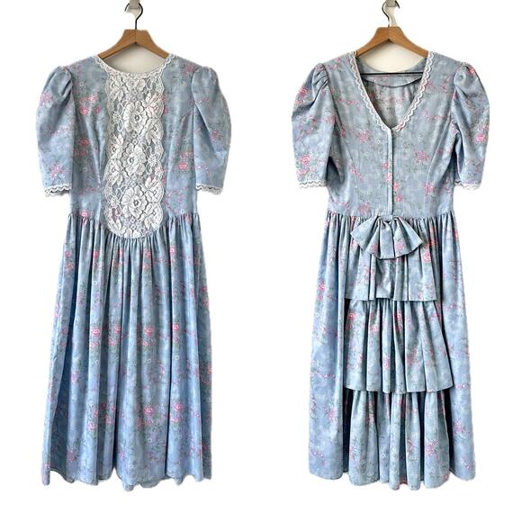 Gunne Sax Dresses & Skirts - Vintage 80s Gunne Sax by Jessica McClintock Floral Lace Bow Midi Dress Size 9/10